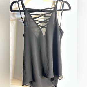 Naked Zebra Black V-Neck Cami Top Sleeveless Criss Cross‎ Back Blouse Sz Small